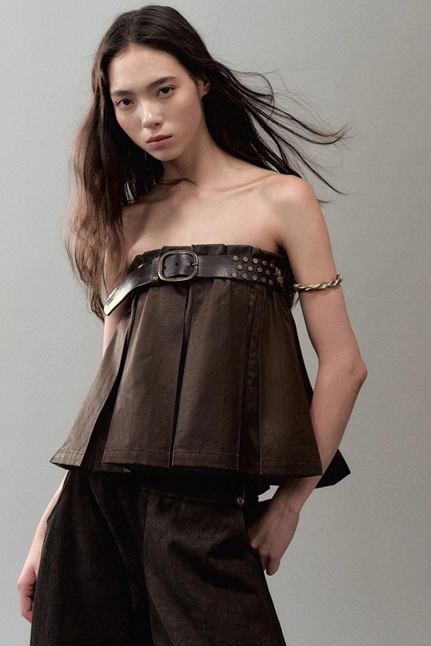 Genesis Pleated Leather Skirt