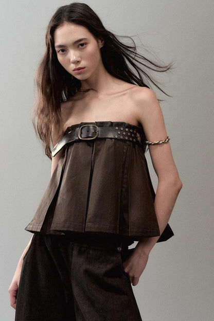 Genesis Pleated Leather Skirt