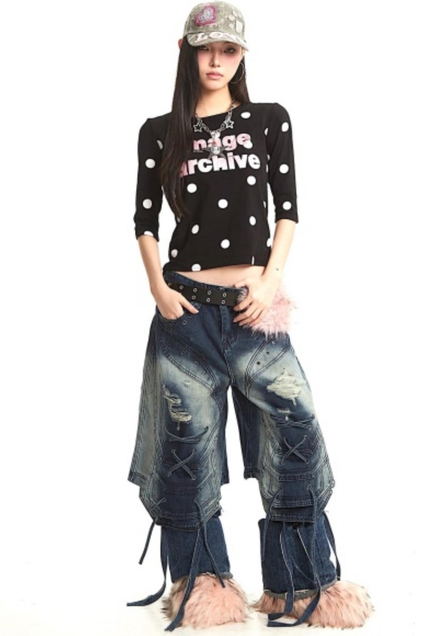 Retro Deconstructed Denim Pants