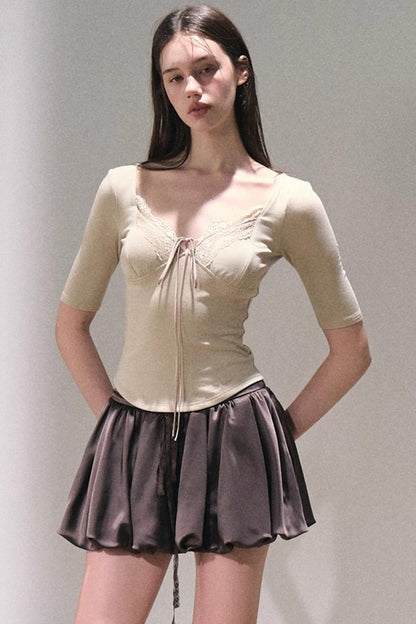 Taste of Cardamom Lace Knit V-Neck Top