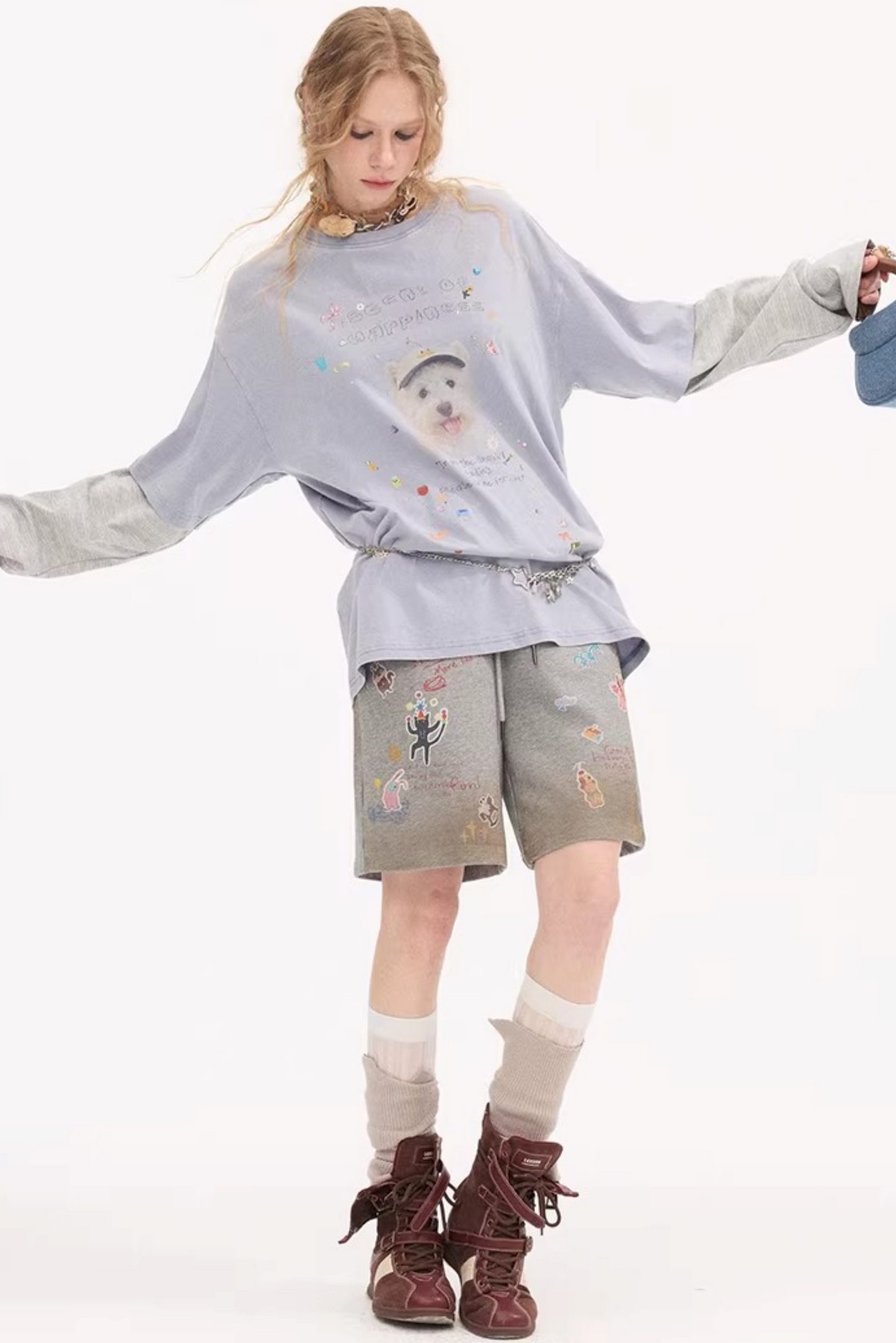 Cartoon Animal Distressed Pants