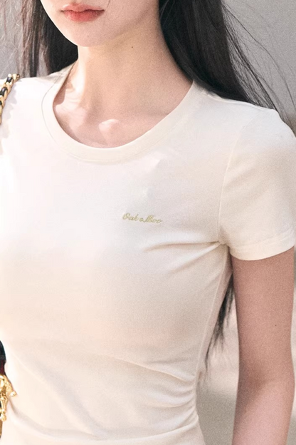 Contrast Embroidered Ruched Top