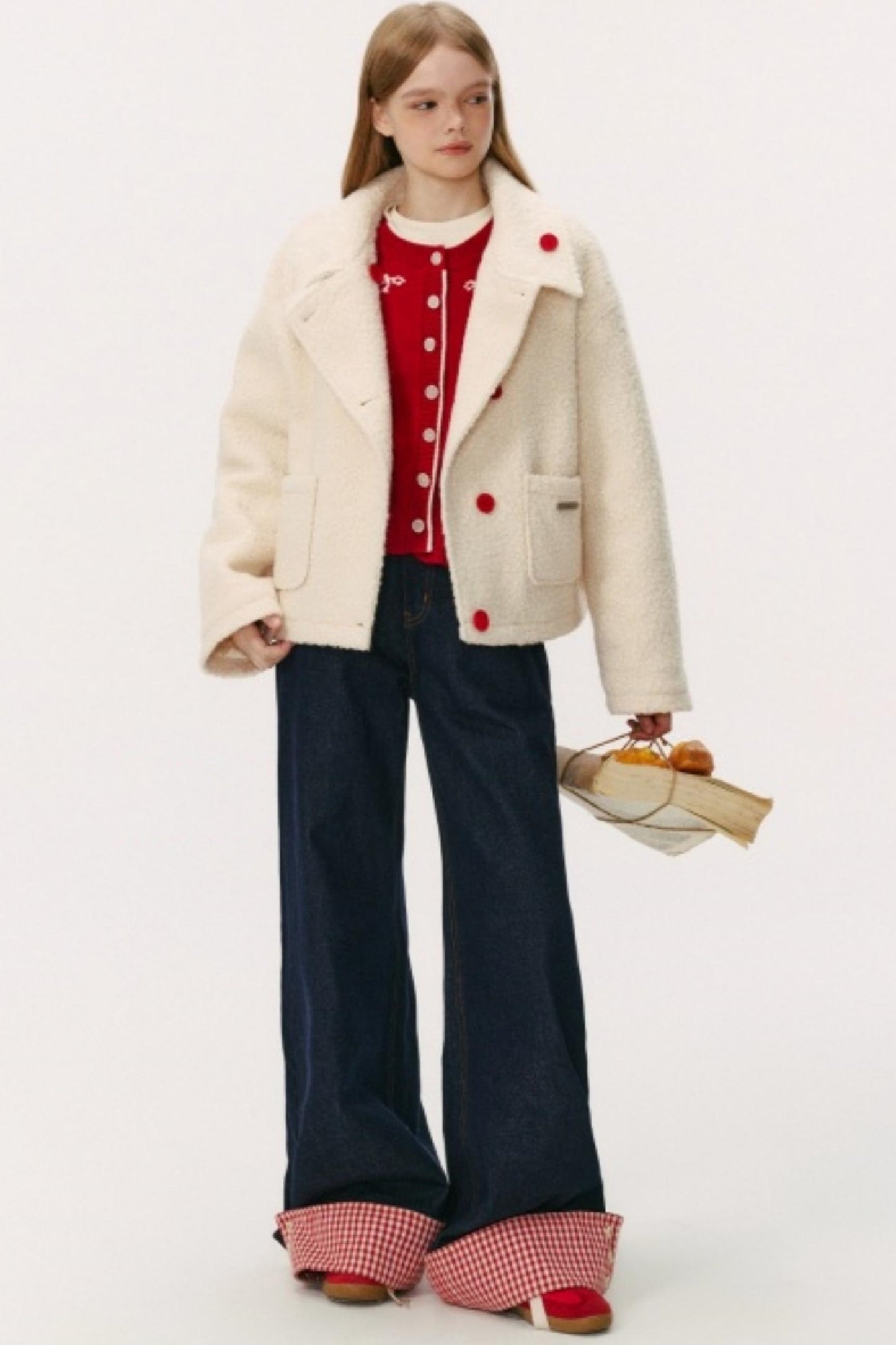 Slanted Placket Woolen Short Coat