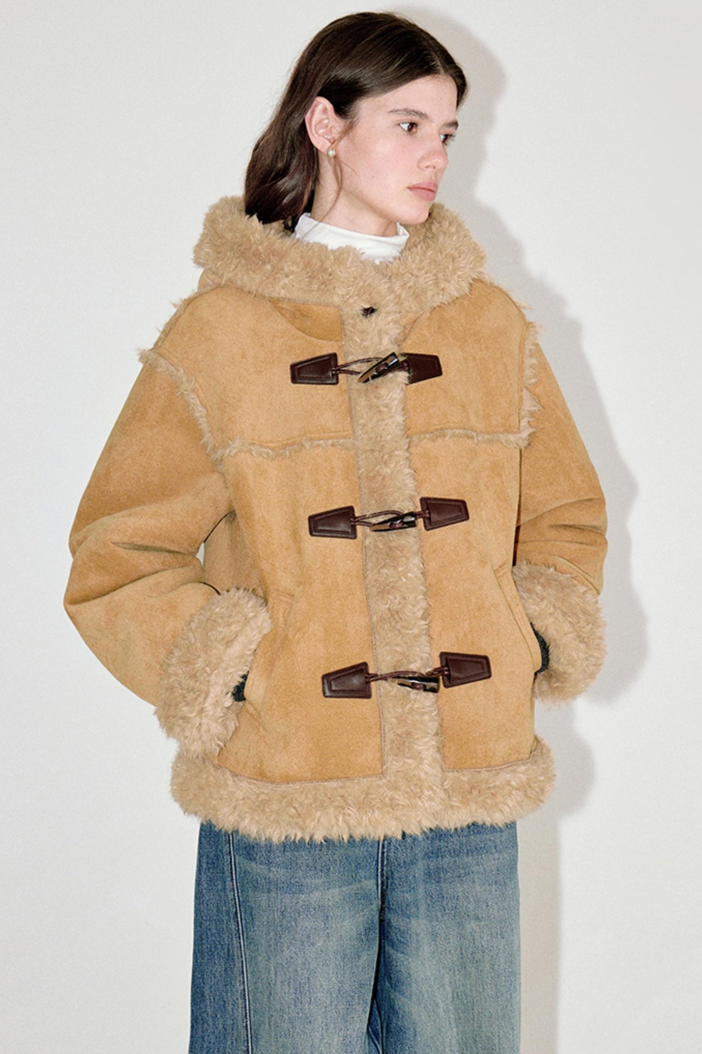 Horn Button Faux Fur Coat