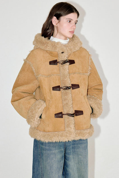 Horn Button Faux Fur Coat