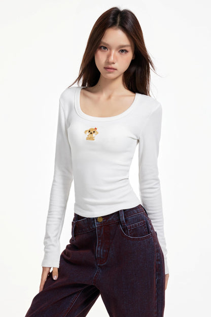 Slimming Square Neck Long Sleeve T-shirt