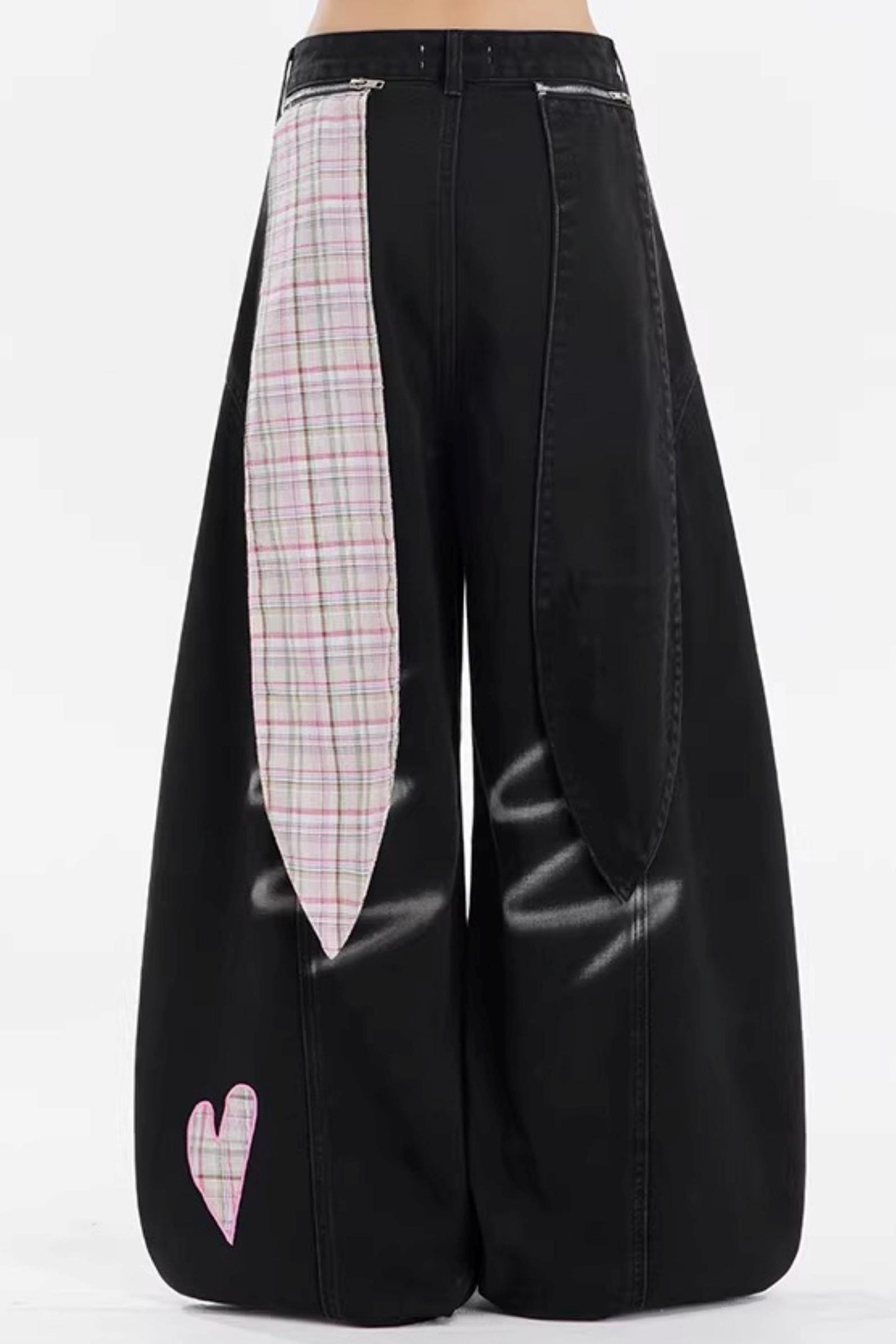 Retro Heart Print Denim Pants