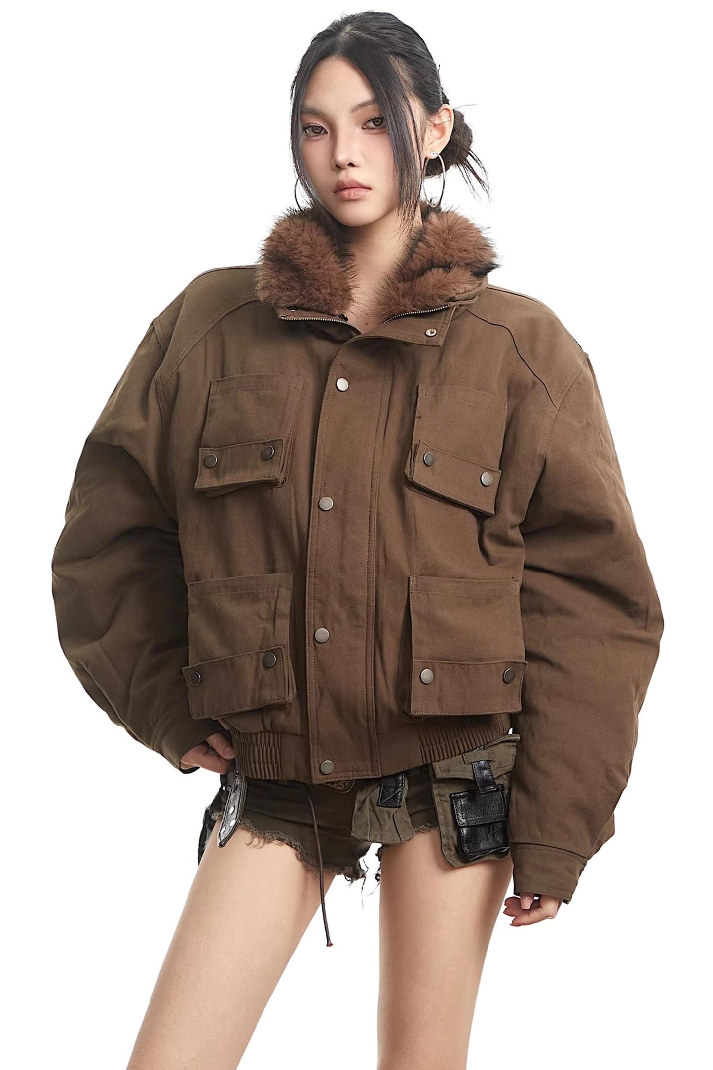 Dark Brown Fur Collar Jacket