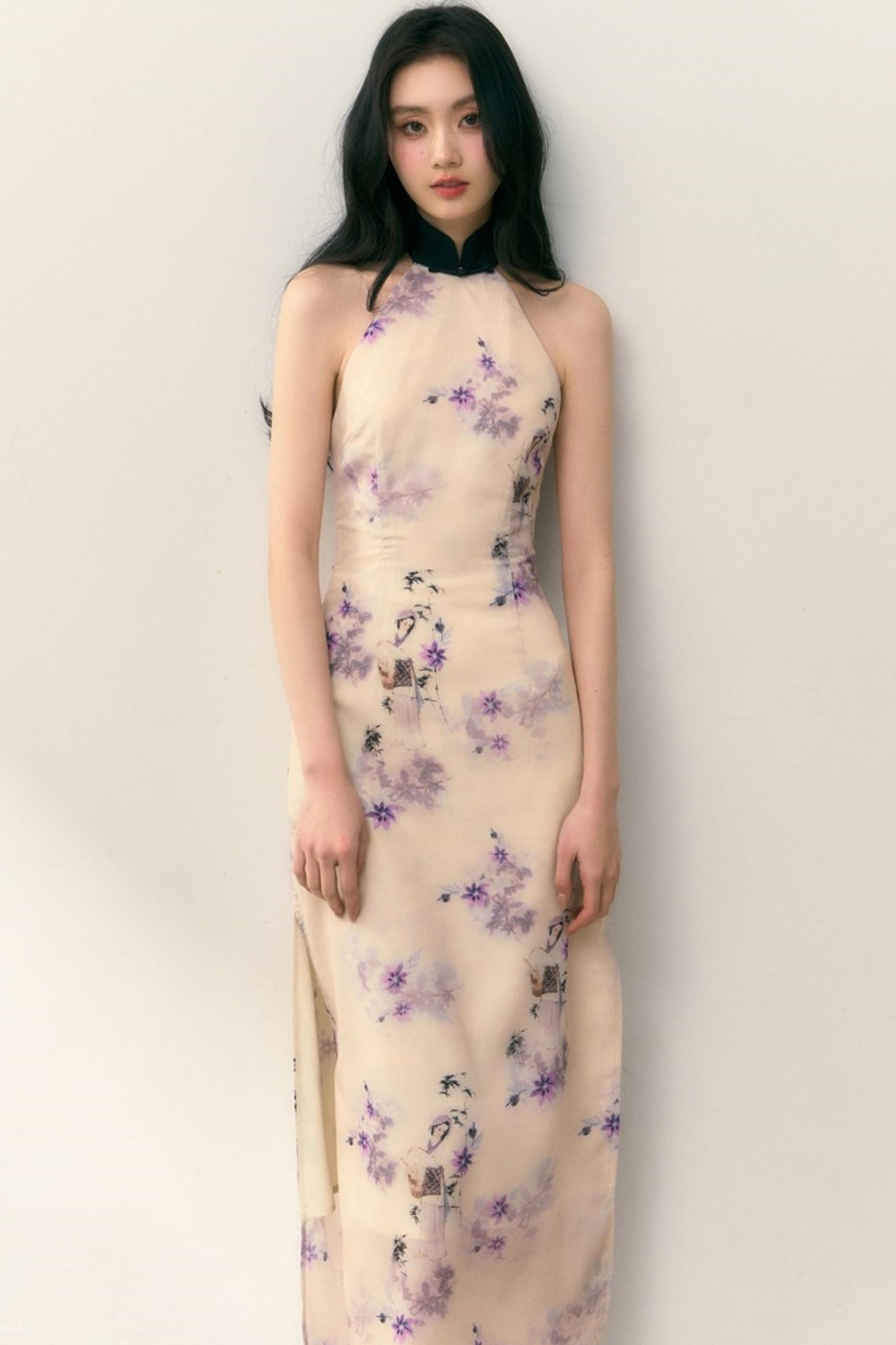 Pastel Lotus Neck-Tie Oriental Dress