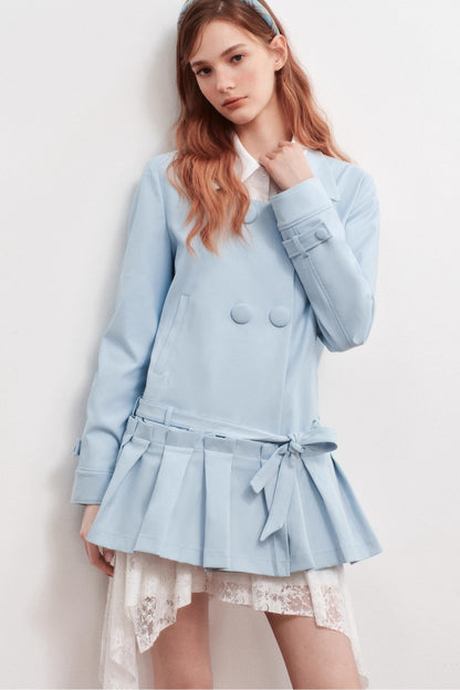 Square Neck Shirred Trench Coat Dress