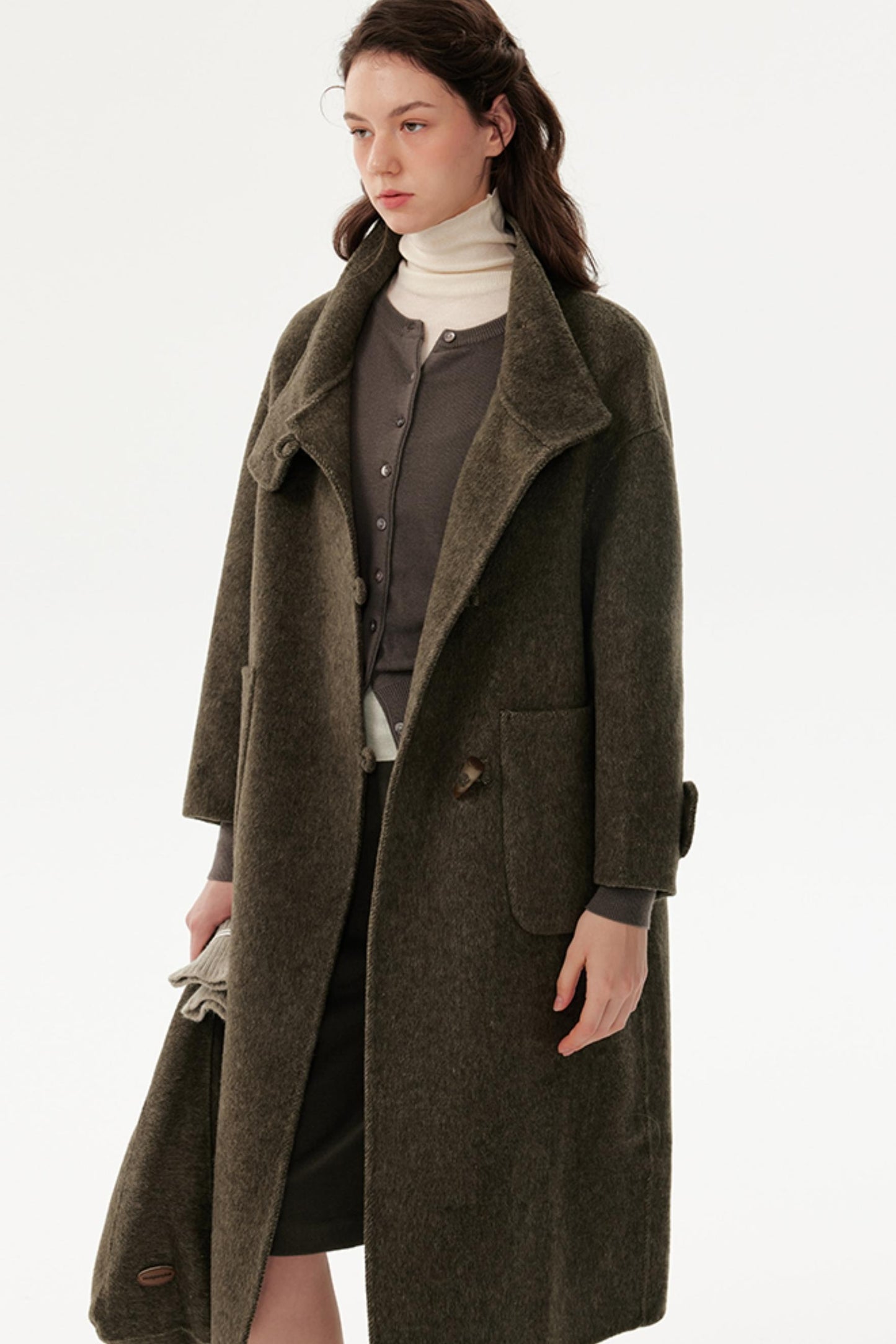 Collar Wool Reversible Coat & Bag Set
