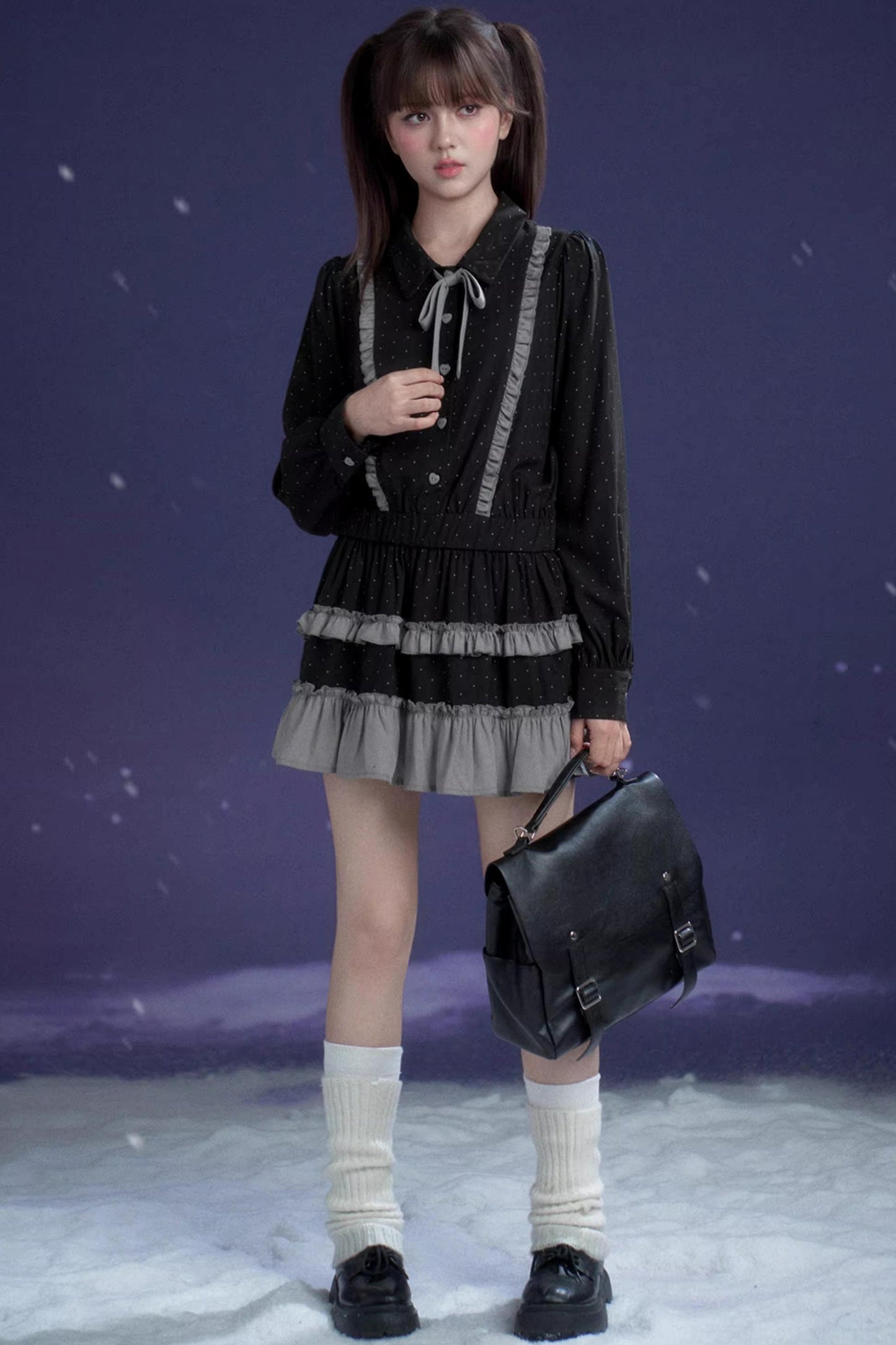 Dark Gray Polka Dot Dress