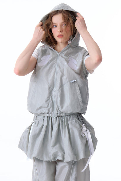 Rabbit Embroidery Hooded Cardigan