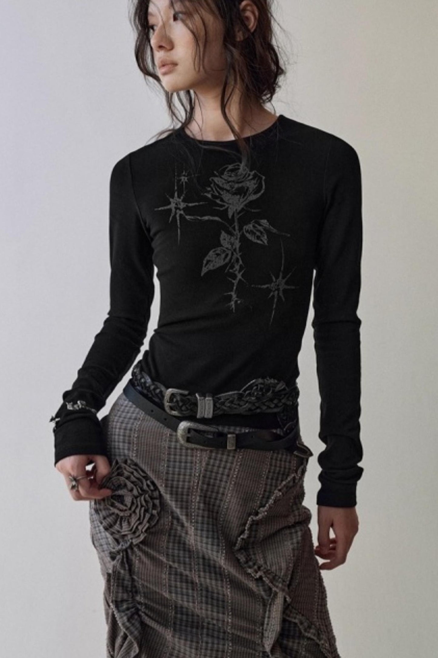 Hand-Painted Rose Knitted Top