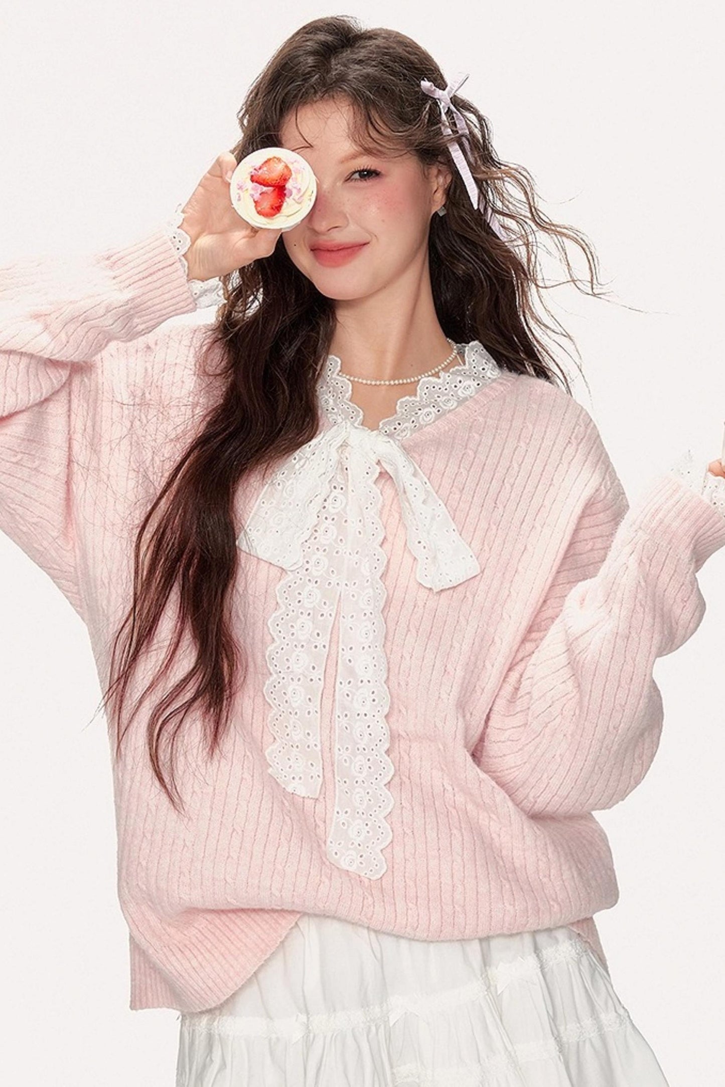 Sweet Lace V-Neck Sweater