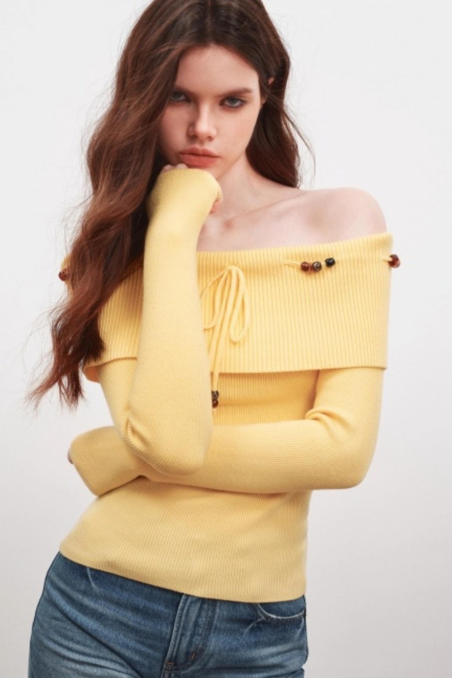 Beaded One-Shoulder Sweater