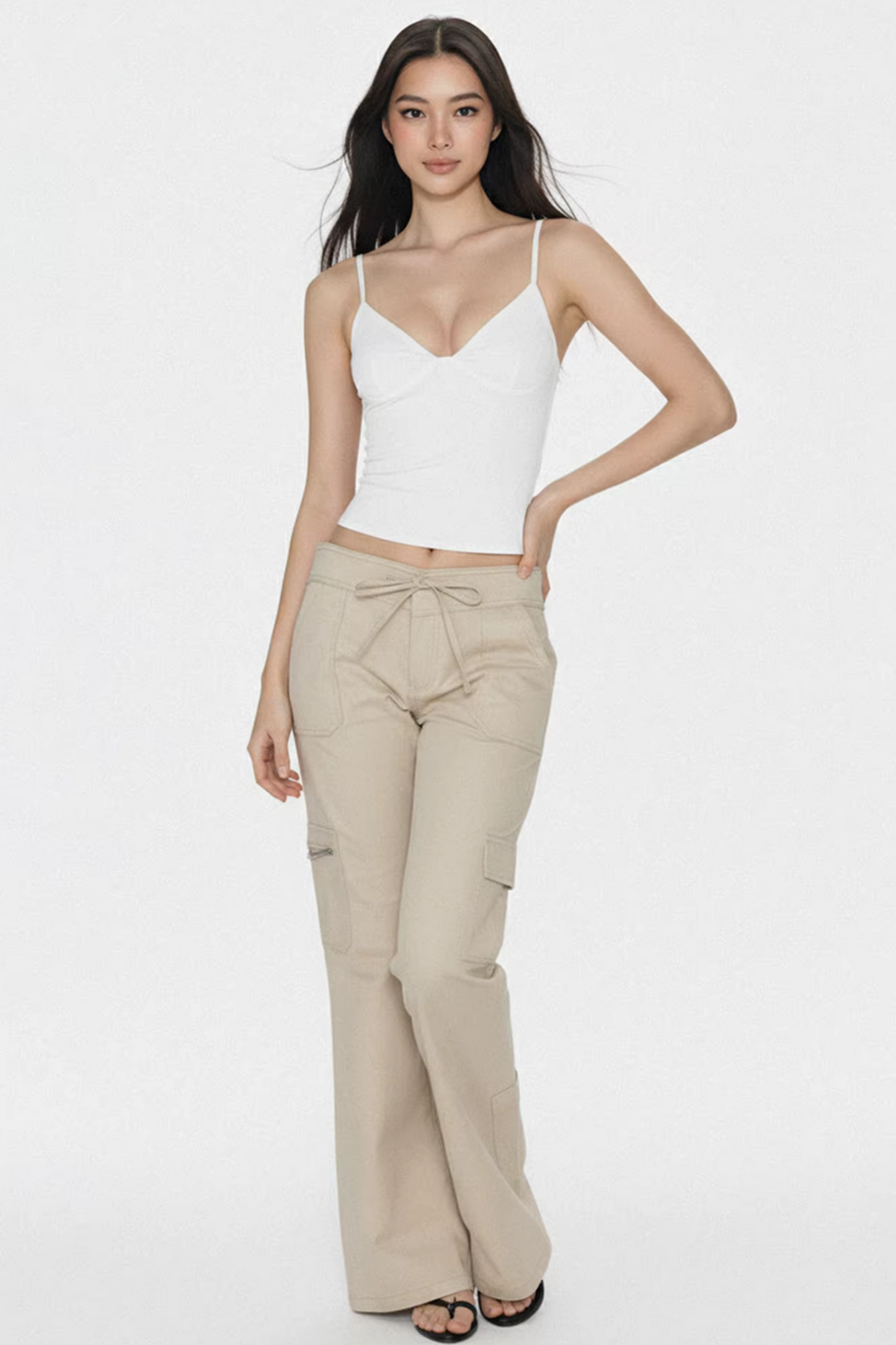 Khaki Flared Workwear Pants