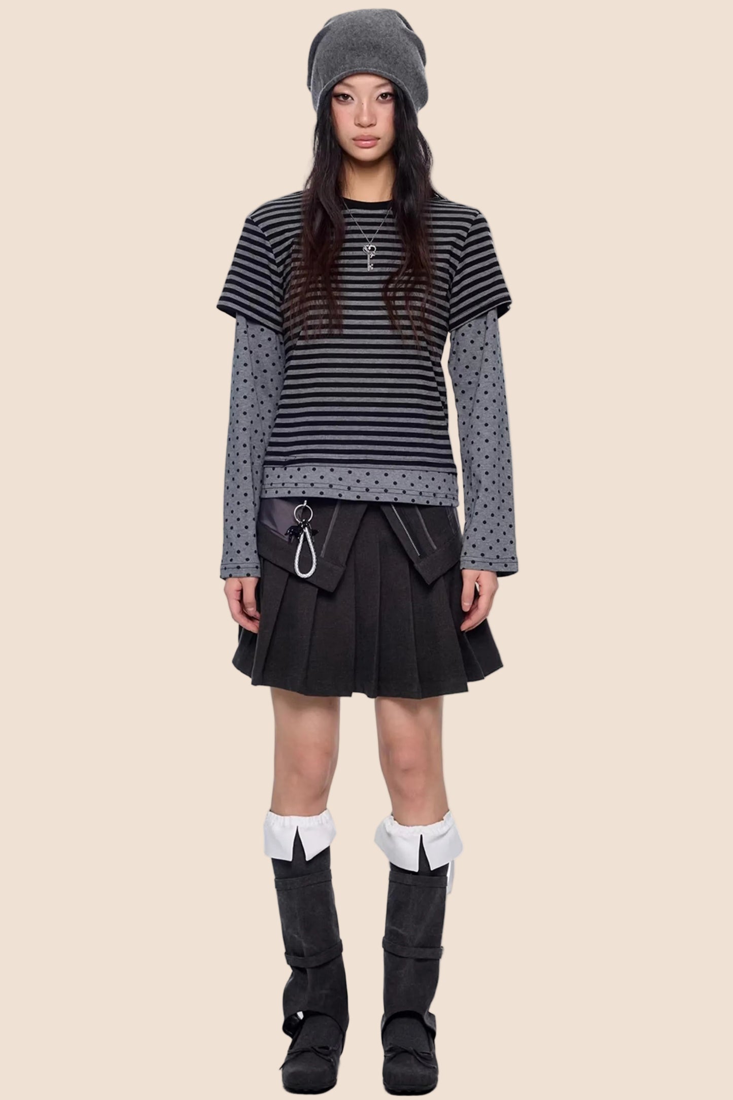 Retro-Oberteil mit gepunktetem Streifen