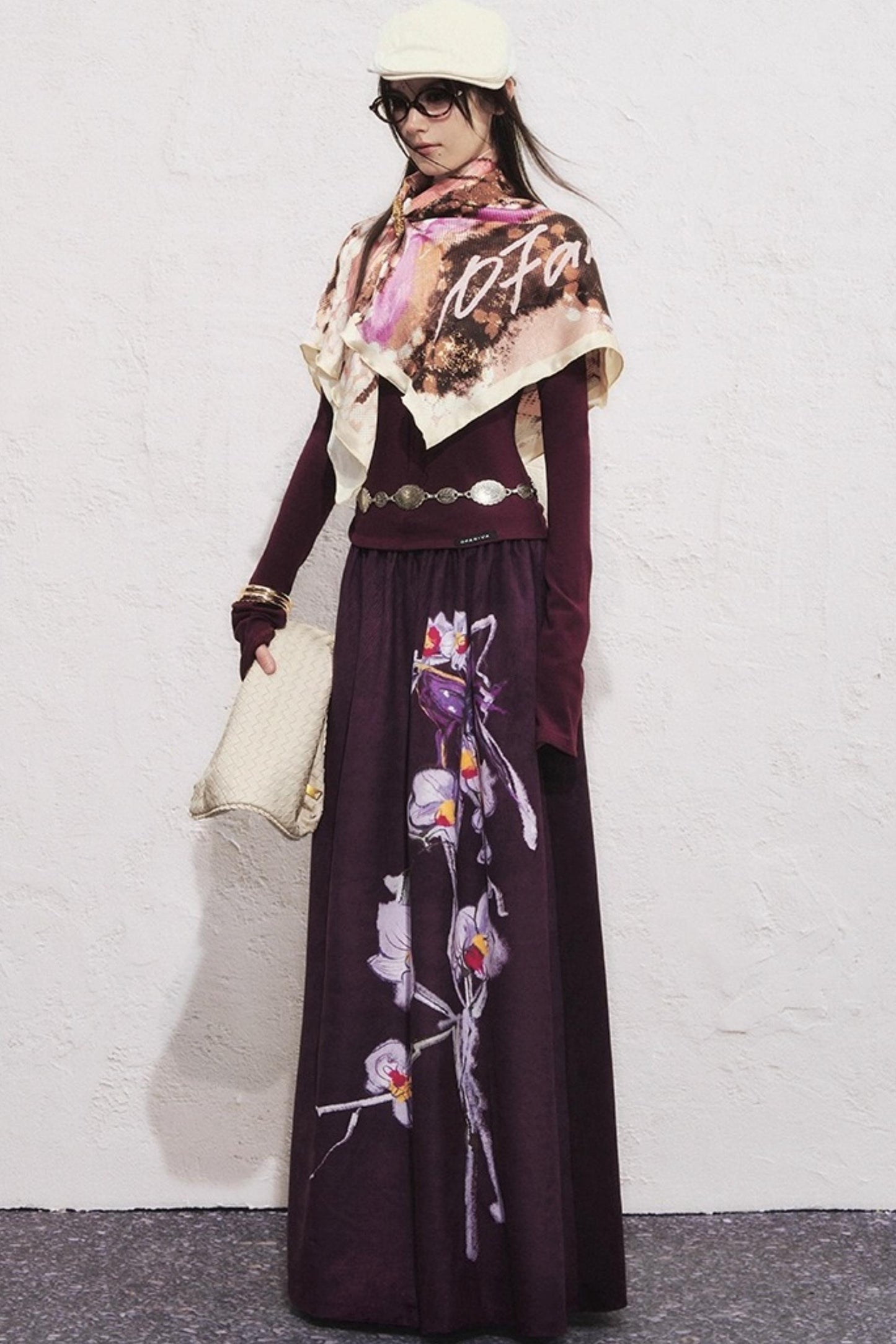 Purple Flower Print Long Skirt