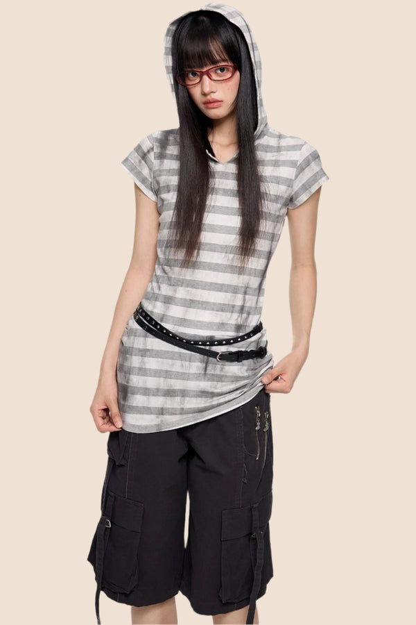 Vintage Striped Hooded Tee