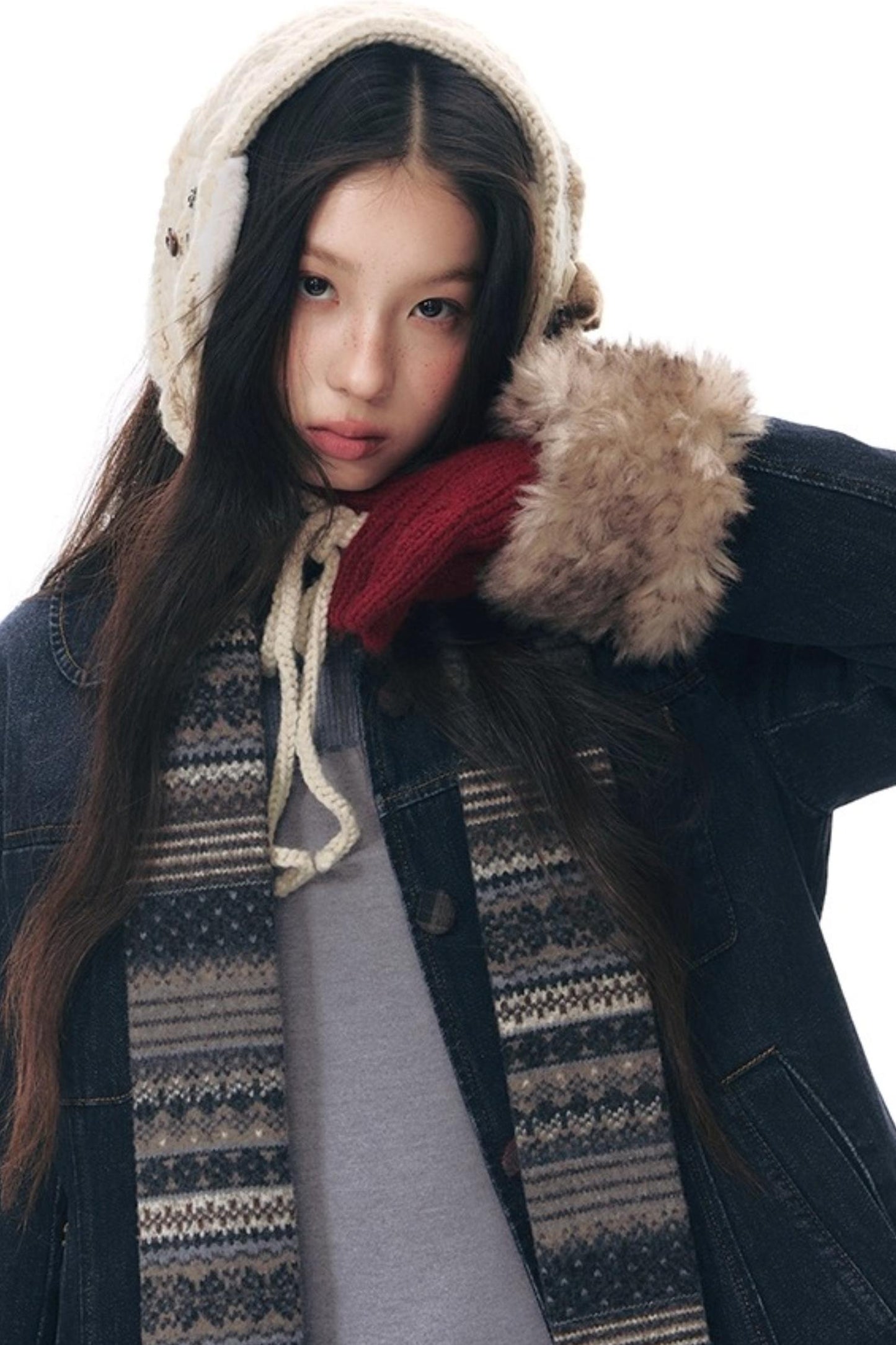 Detachable Fur Collar Denim Jacket Set-Up