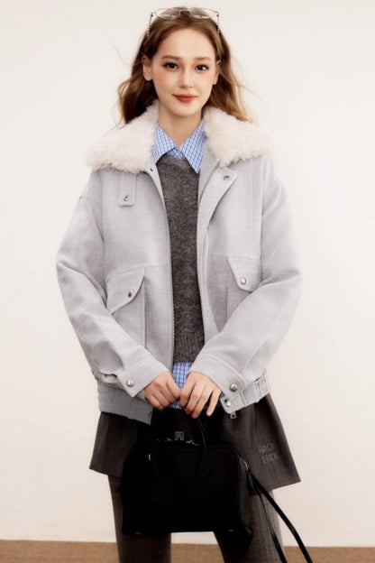 Chenille Detachable Fur Collar Jacket