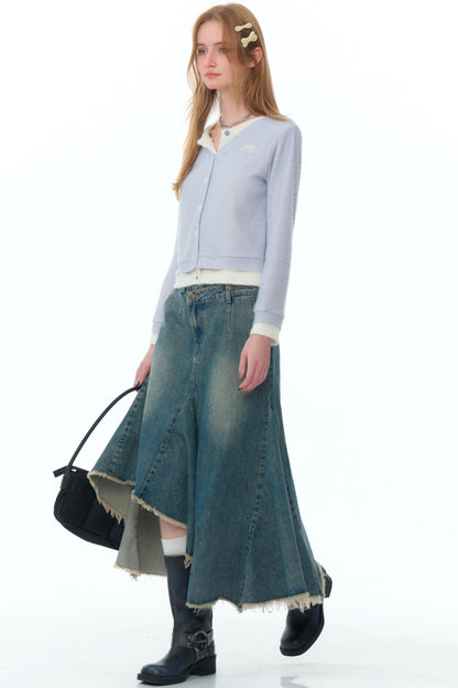 Irregular Design Blue Denim Skirt