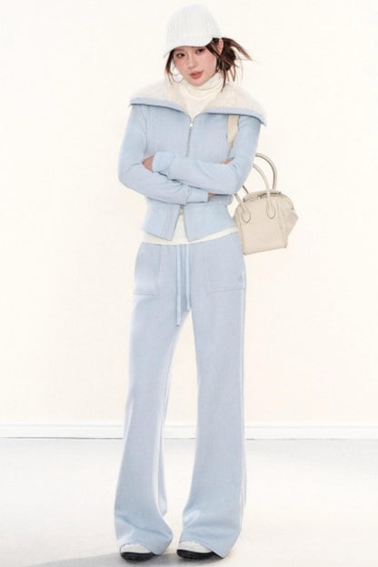 Lapel Fleece Slim Sweatshirt Jacket Set-Up