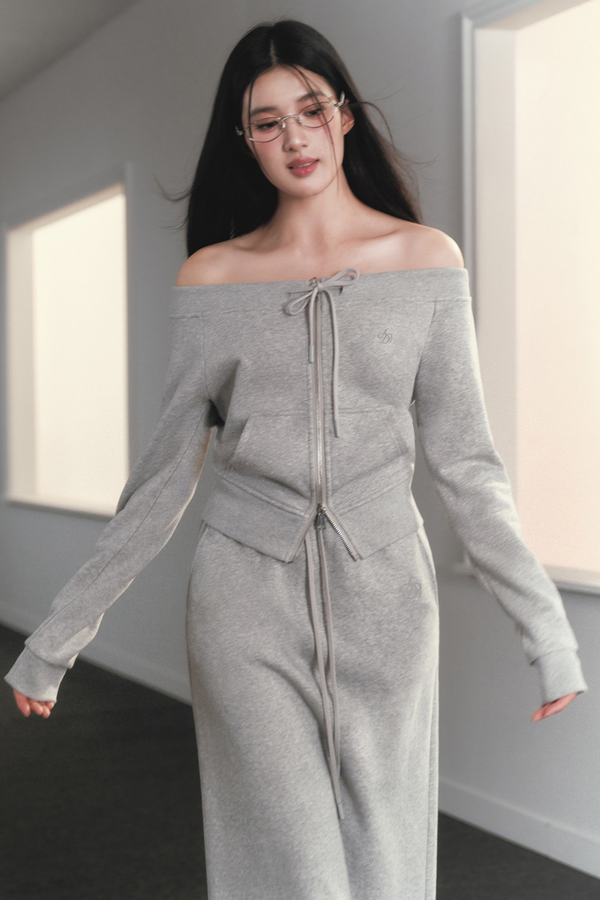 One-Shoulder Sweatshirt Skirt Set-Up