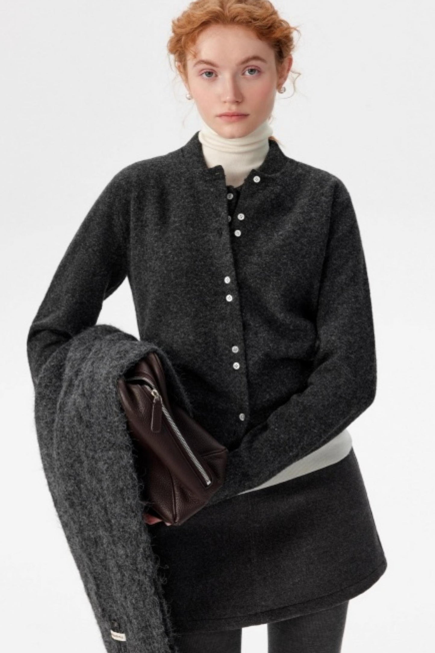 Gray Woolen A-Line Skirt