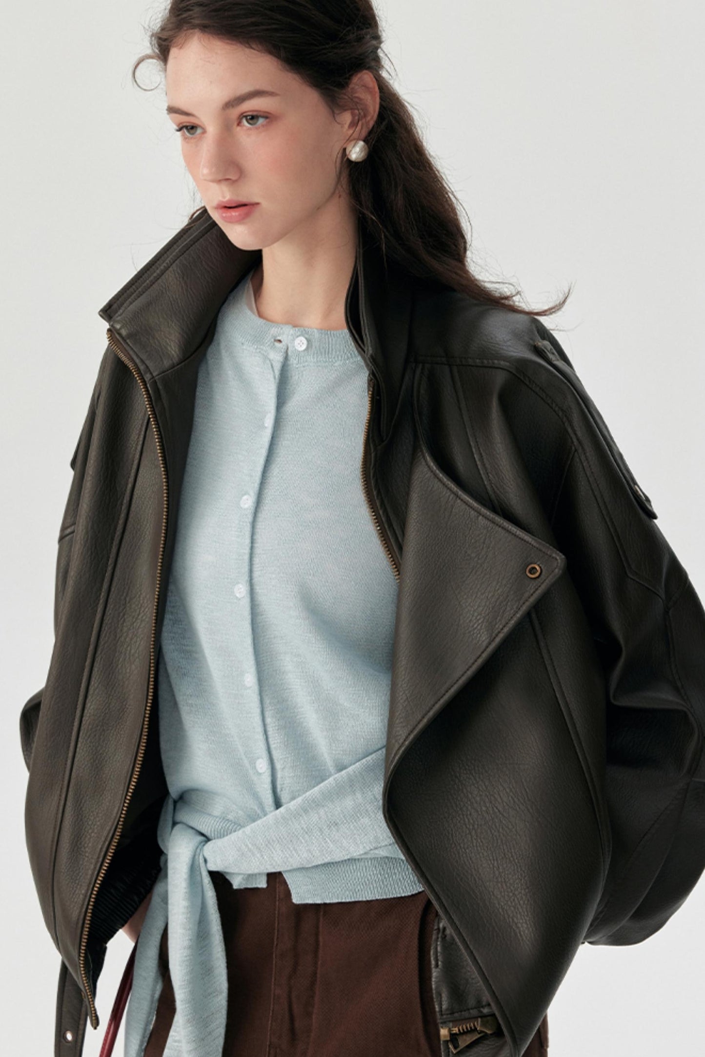 Lychee Pattern PU Leather Jacket