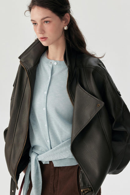 Lychee Pattern PU Leather Jacket