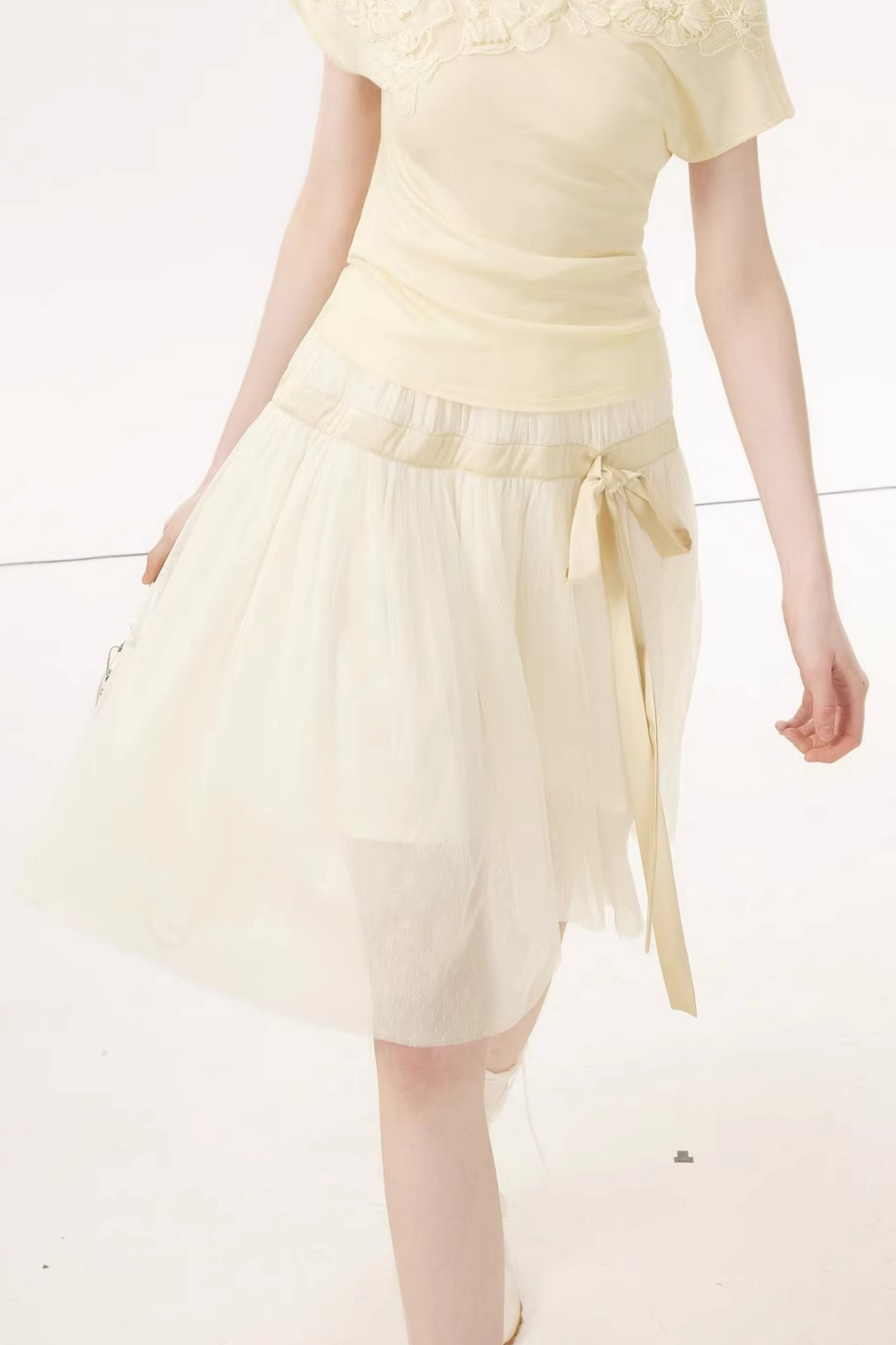 Mesh Satin A-Line Skirt