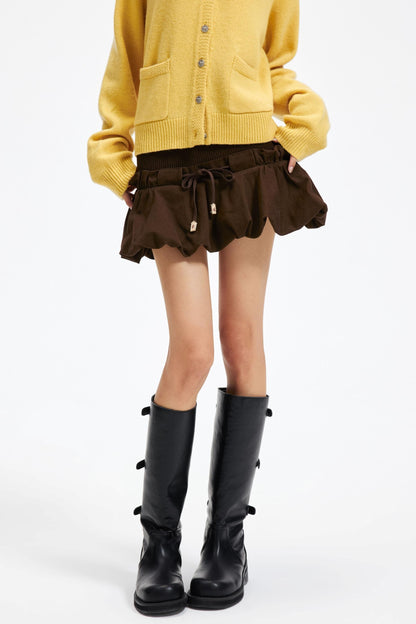 Coffee Patchwork Short Skirt