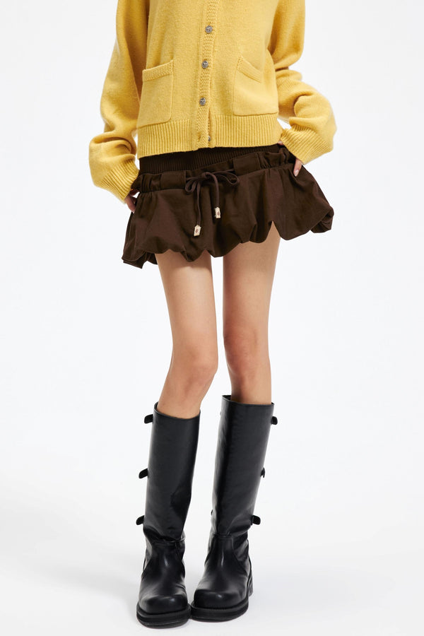 Coffee Patchwork Short Skirt