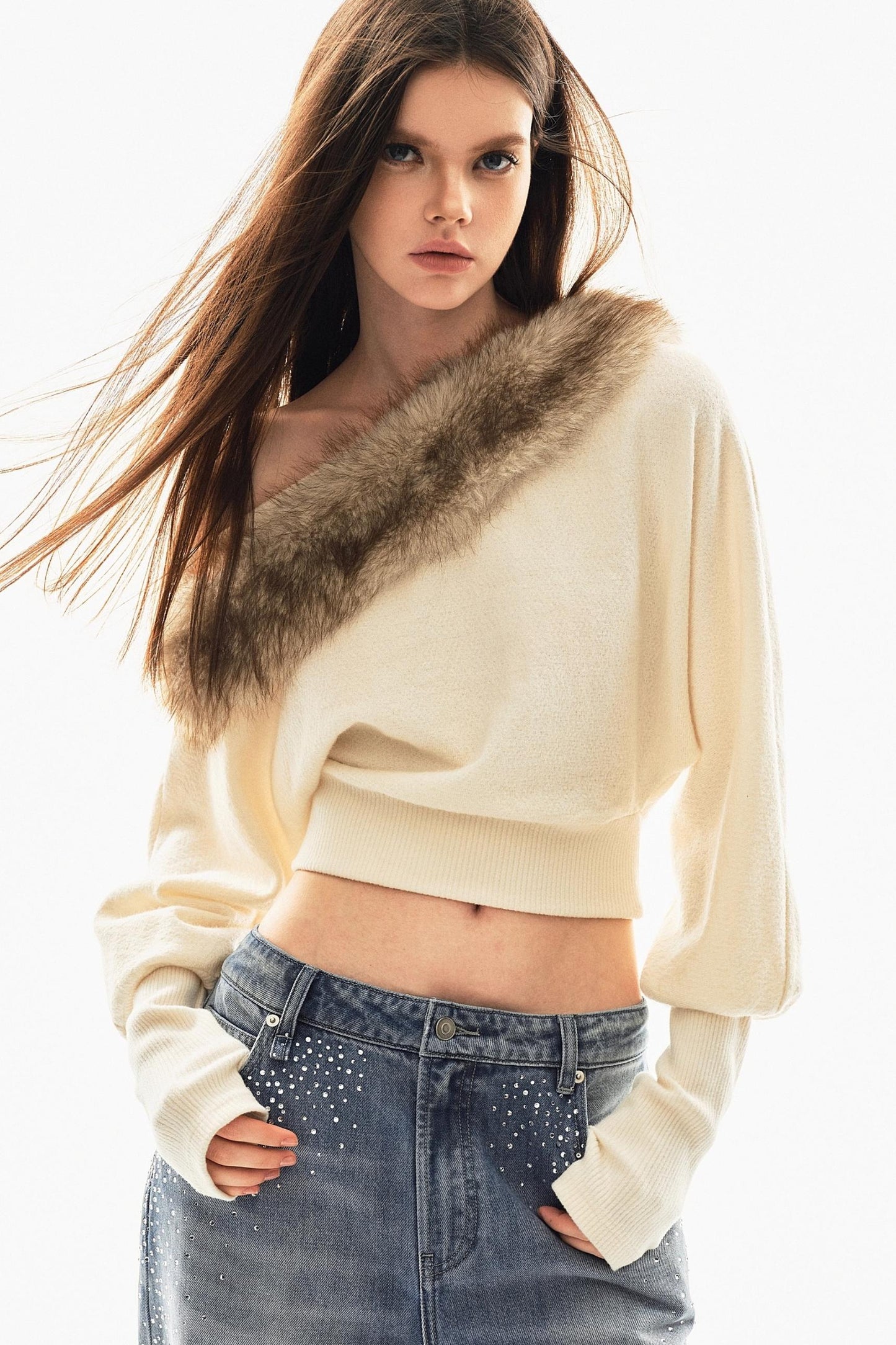 Detachable Fur Collar Sweatshirt