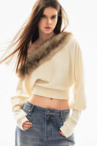 Detachable Fur Collar Sweatshirt