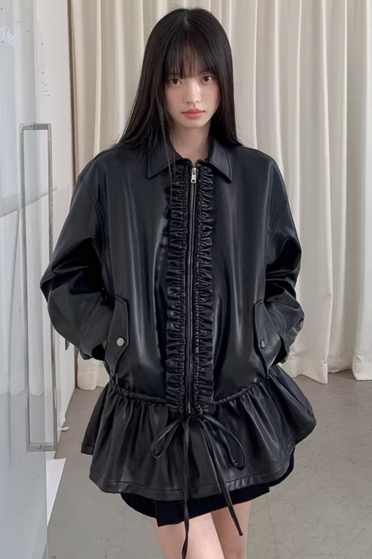 Reversible Ruffled Leather Jacket