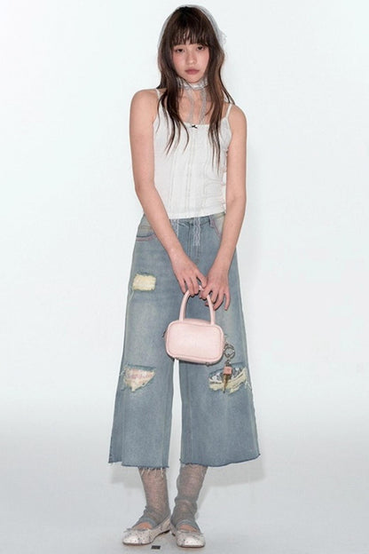 Summer Lace Ripped Wide-Leg Pants