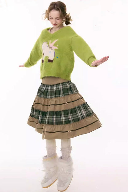 Patchwork Plaid Mid-Length Skirt