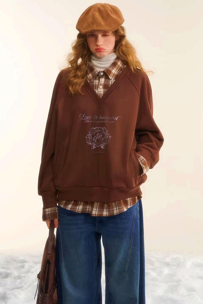 Retro Plaid Patchwork Sweatshirt