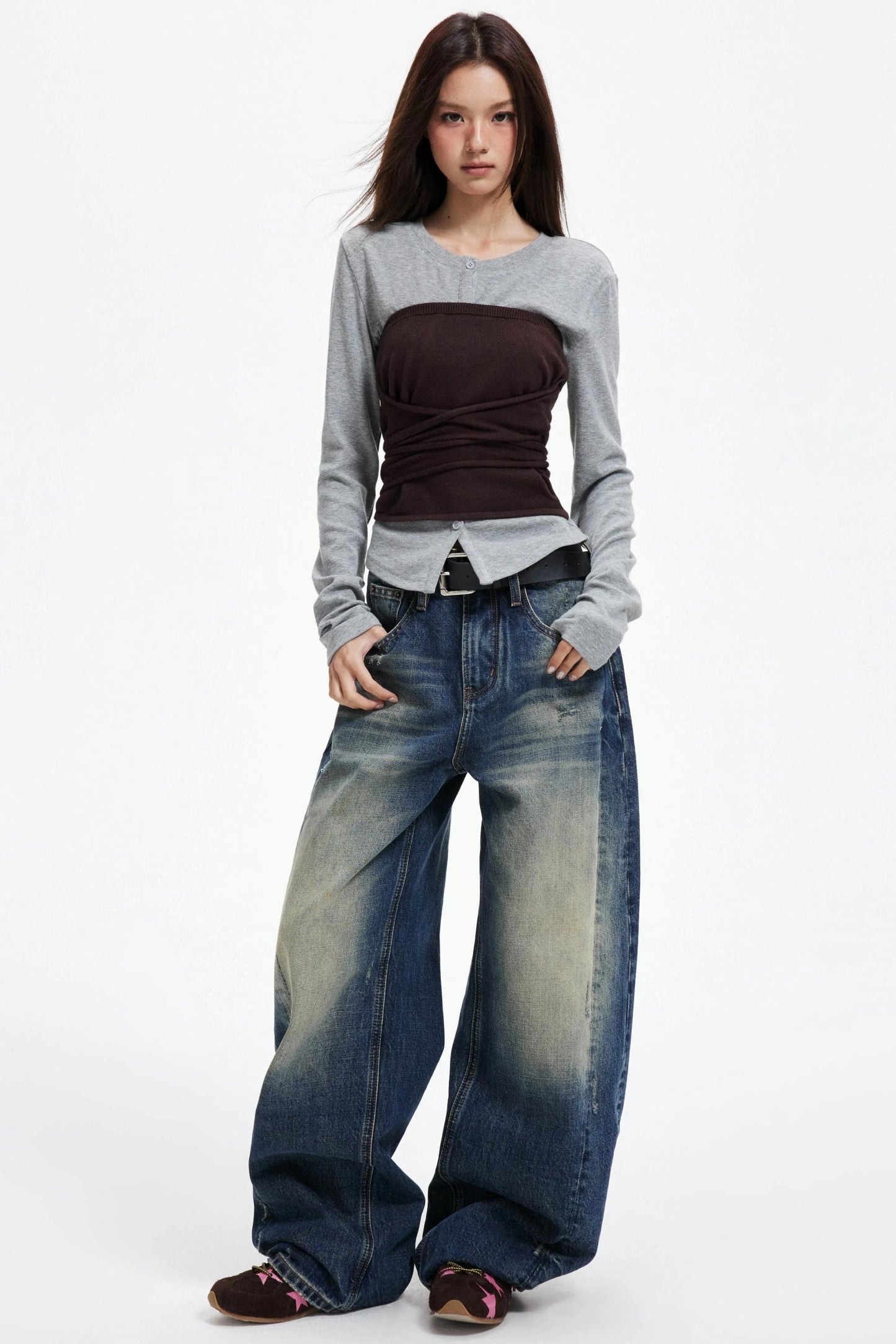 Woolen Layered Slim Knit Strap Bandeau Suit