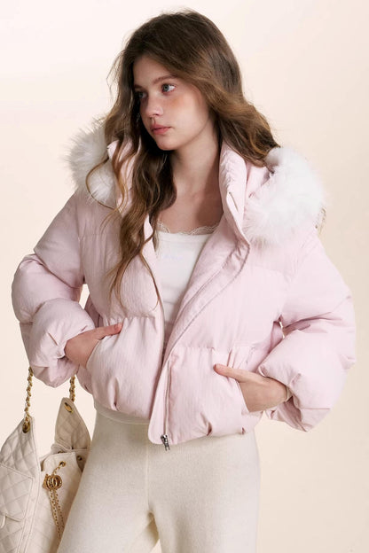 Detachable Fur Collar Hooded Jacket