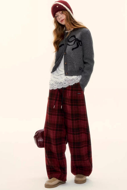 Woolen Plaid Fleece-Lined Pants