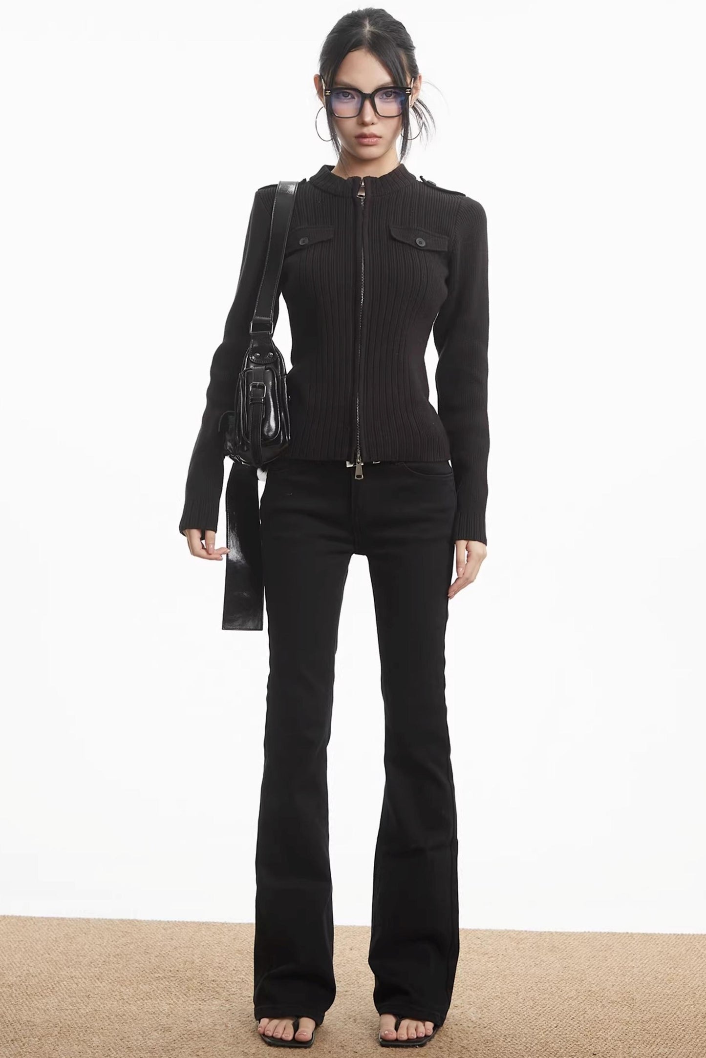 Knit Stand-Up Collar Cardigan