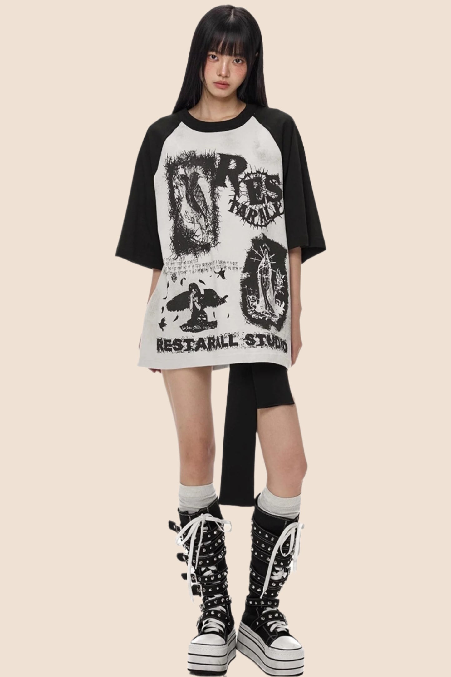 Street Black & White Graffiti Print Top
