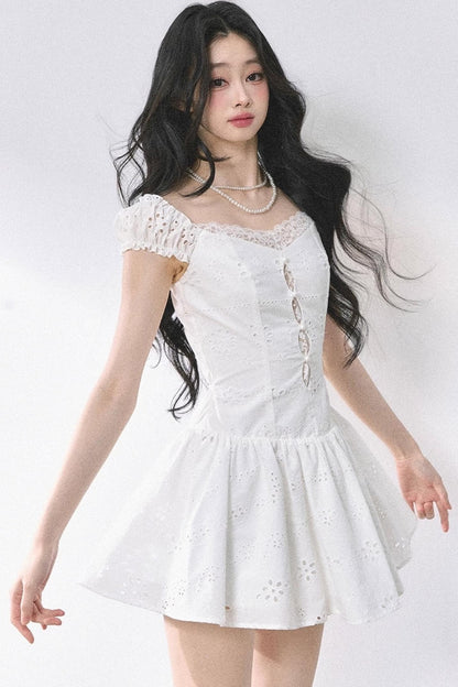 White Slimming French Lace Dress