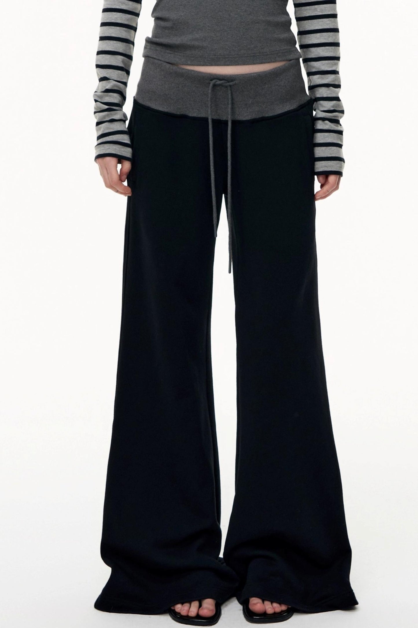Drawstring Cotton Flared Sweatshirt Slacks