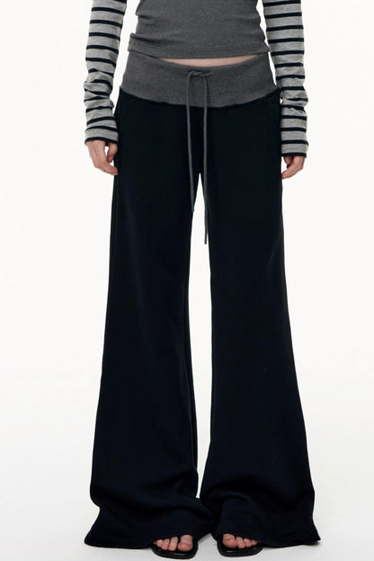 Drawstring Cotton Flared Sweatshirt Slacks