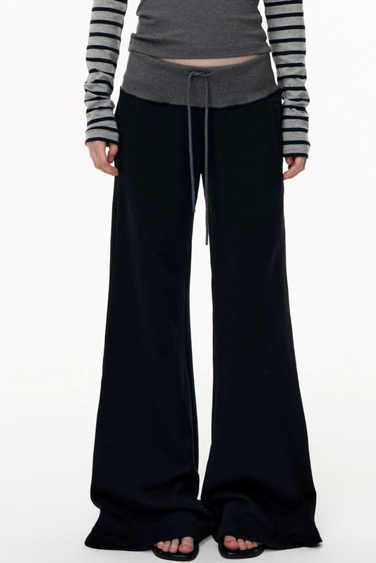 Drawstring Cotton Flared Sweatshirt Slacks